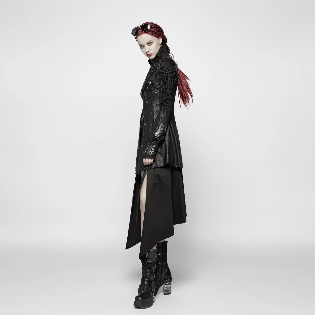 Women’s Punk Studded Faux Leather Zipper Jacket Black