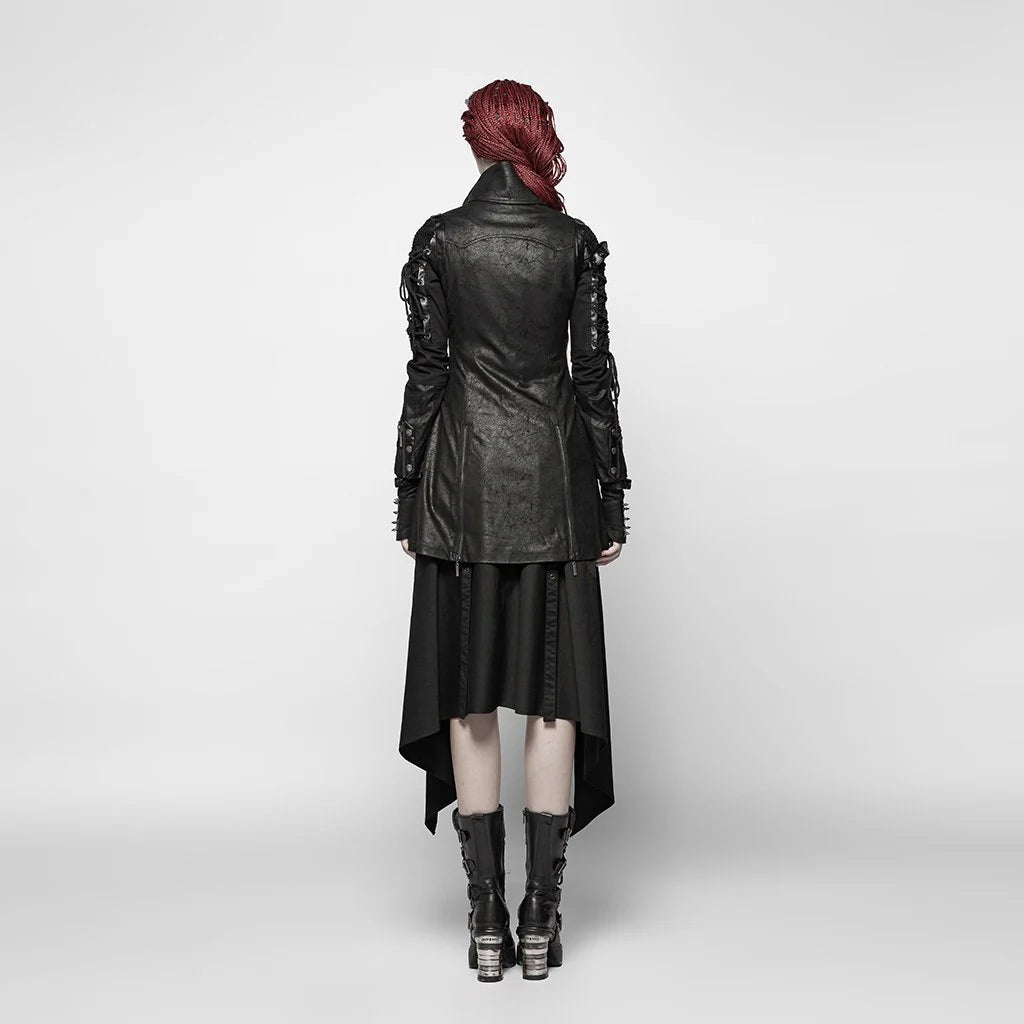 Women’s Punk Studded Faux Leather Zipper Jacket Black