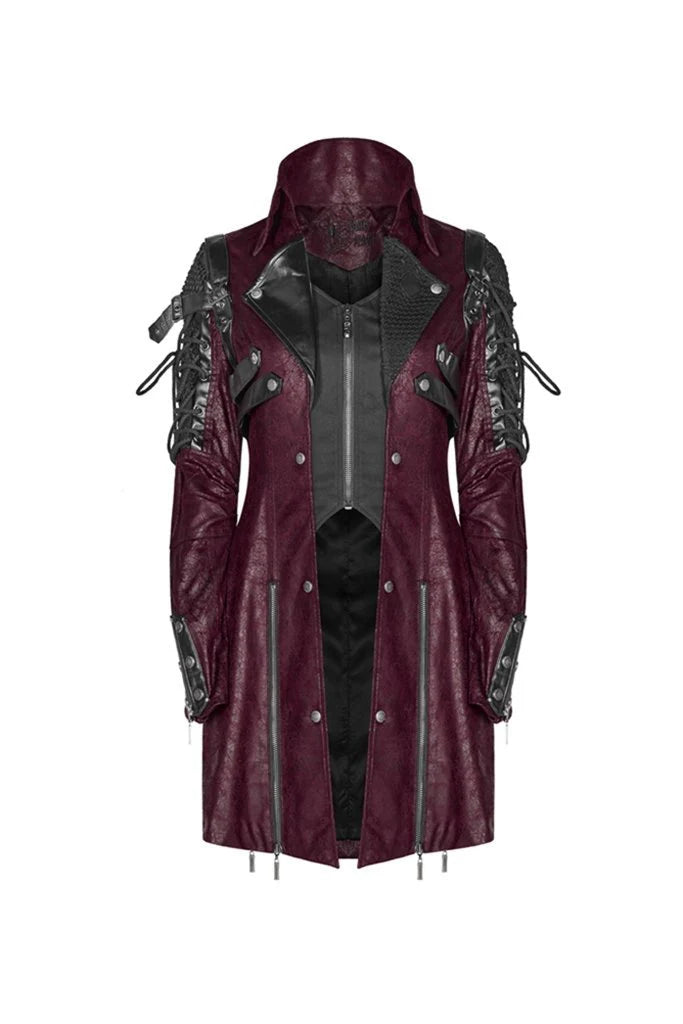 Women’s Punk Studded Faux Leather Zipper Red Jacket