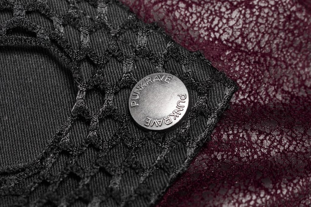 Women’s Punk Studded Faux Leather Zipper Red Jacket